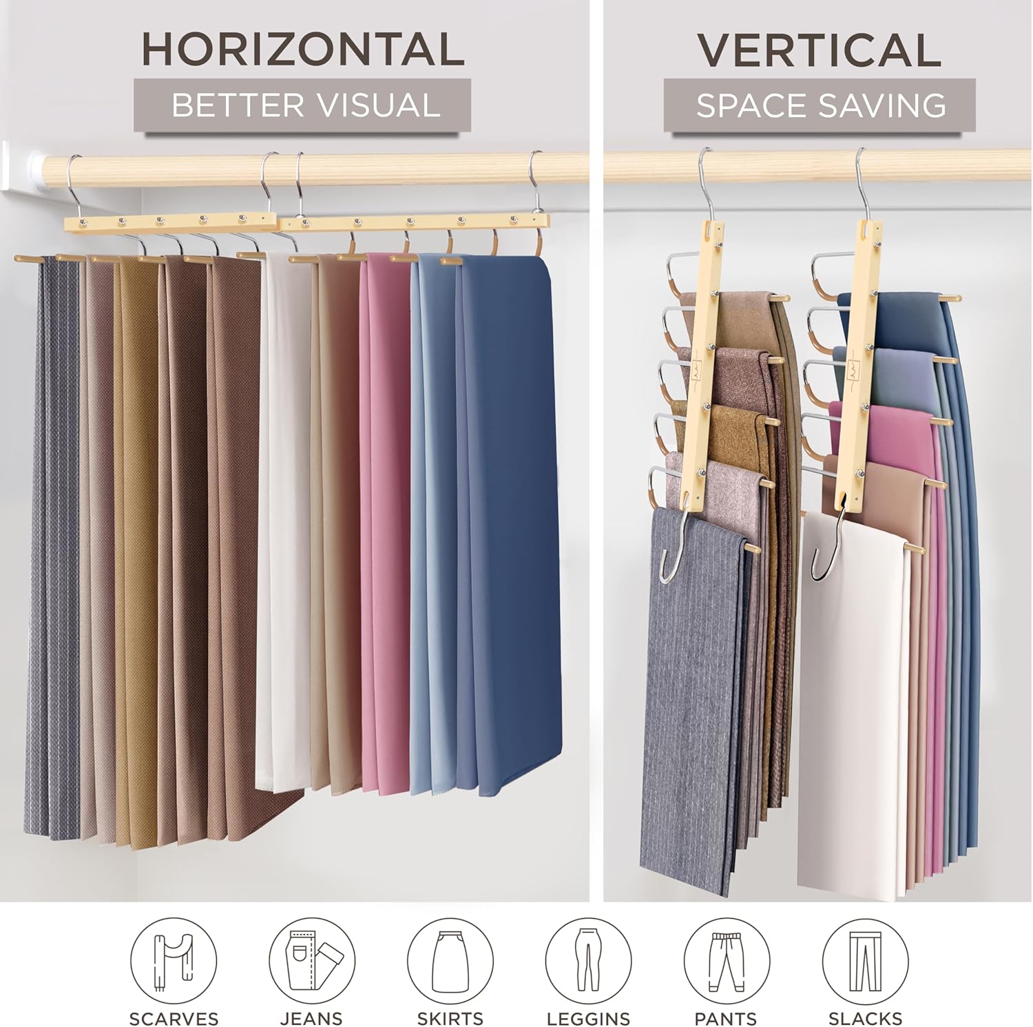 Thumbnail 3 de MORALVE Pants Hangers Space Saving - 2 Pack European Beechwood Hangers with 360° Swivel Hooks