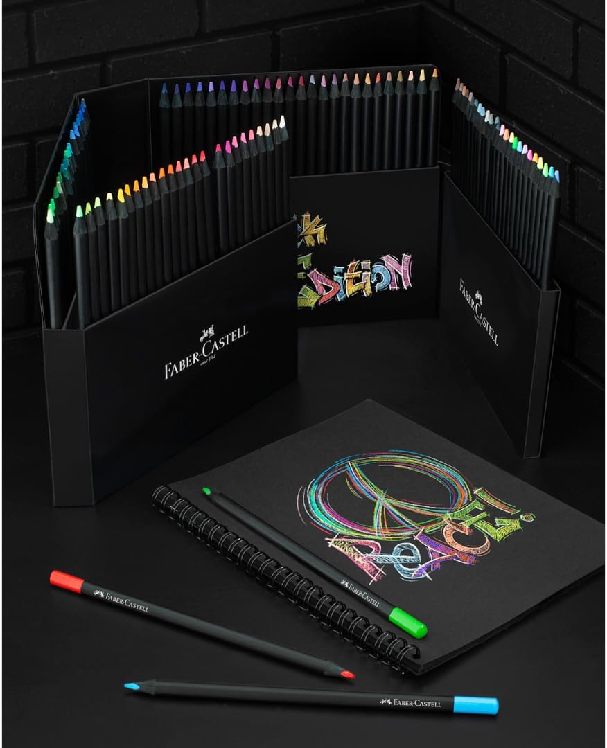 Detalle 2 de Faber-Castell Black Edition 100-teiliges Buntstift-Set in Kartonbox – brillante Farben auf hellen und dunklen Papieren