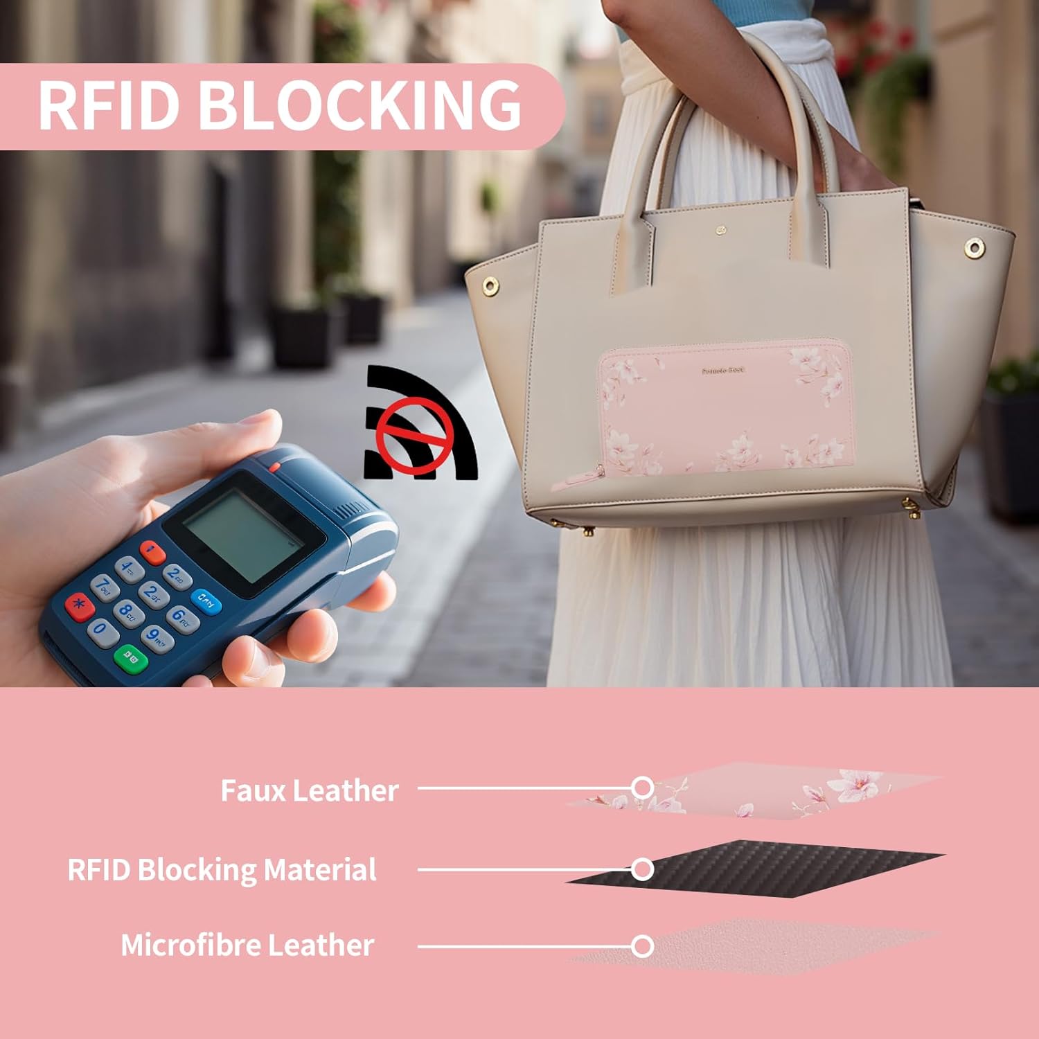 Thumbnail 3 de Pomelo Best Geldbörse Damen groß im Langformat – RFID-blockierende Damenbrieftasche mit vielen Fächern, Rosa
