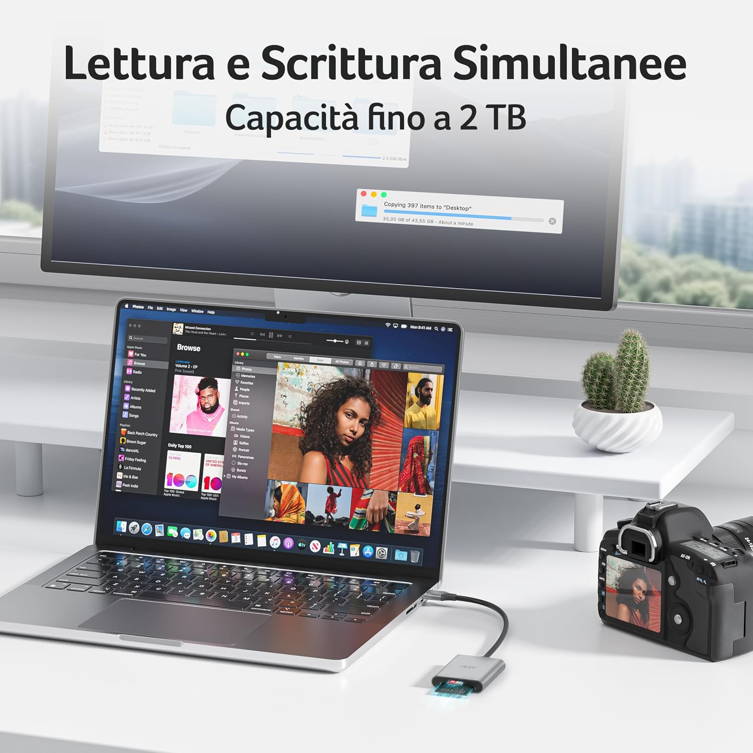 Detalle de Lettore di schede SD USB 3.0 con cavo Acer: lettura simultanea SD e microSD in alluminio, fino a 2 TB