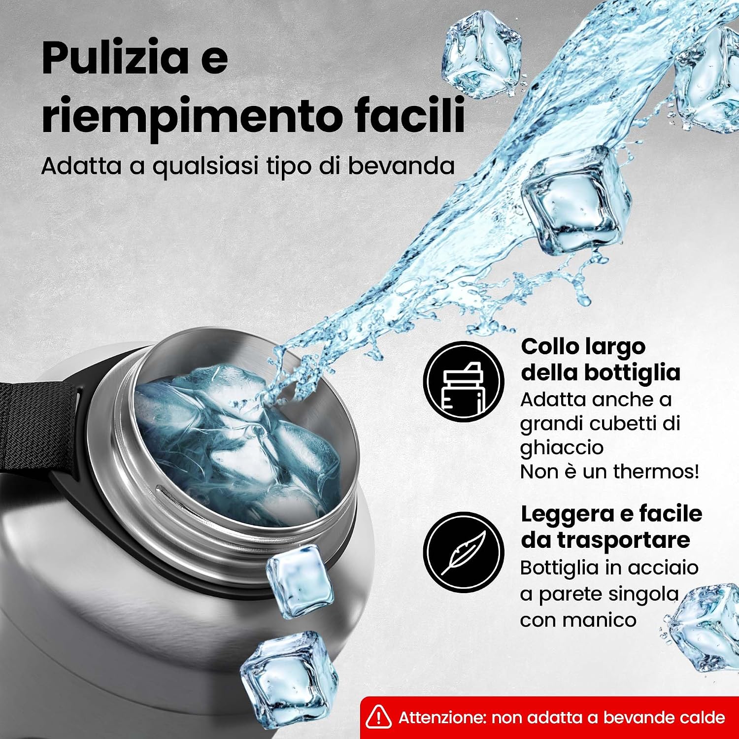Detalle de Active Flask XL 1,3 L: borraccia in acciaio inox con cannuccia e 3 tappi, resistente a perdite