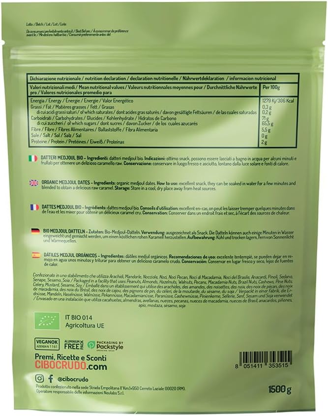 Detalle de Dattes Medjool Bio Premium – 1,5 kg, Géantes et Crues, Riches en Fibres