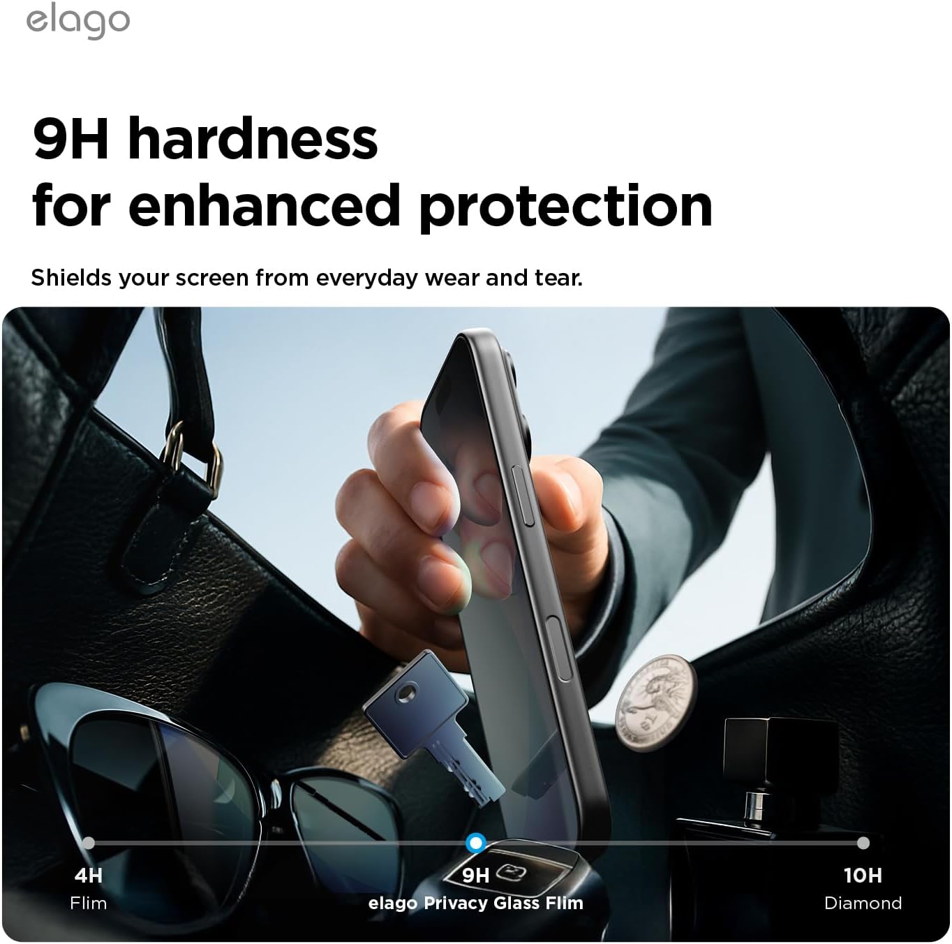 Detalle 2 de elago Pellicola Privacy in vetro temperato 9H per iPhone 17 Pro Max – protezione anti-spy (2 pezzi)