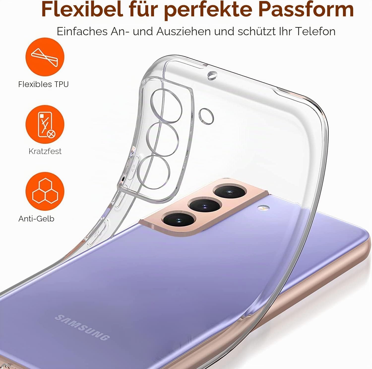 Detalle 2 de ivoler Schutzset für Galaxy S22 5G — Transparentes TPU-Silikon Case mit 2 Glasfolien