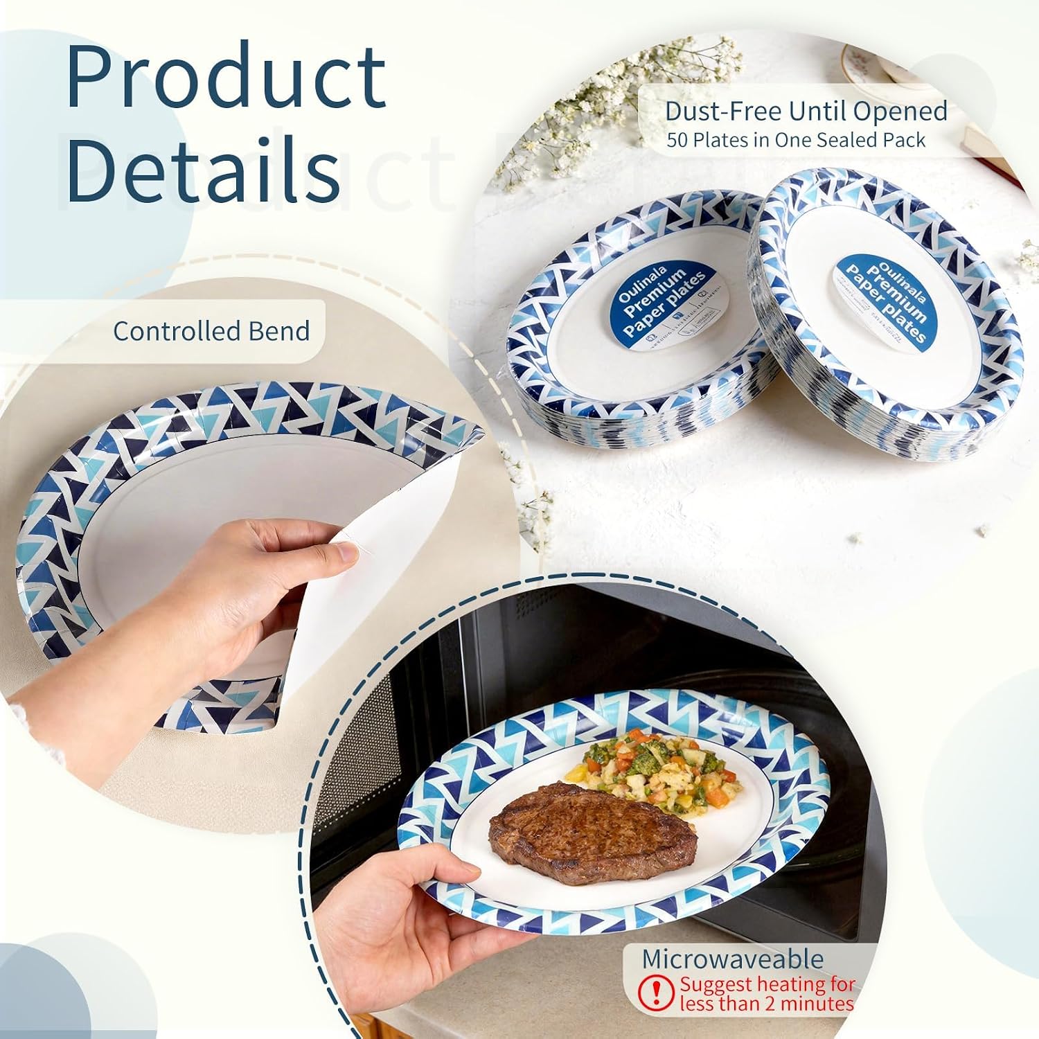 Detalle 2 de OuMuaMua Paper Plates 12 Inch – 100 Count Large Disposable Plates