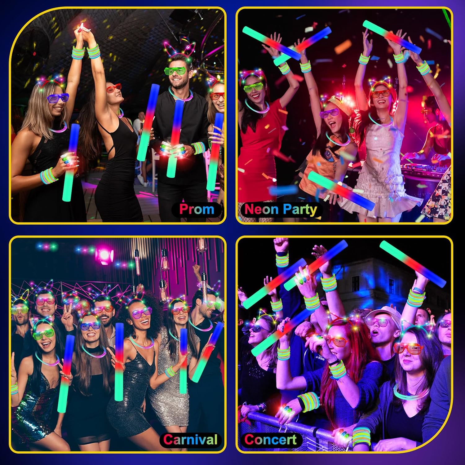 Thumbnail 3 de OLUPP 282-Piece Glow in the Dark Party Supplies Kit (Foam Sticks, LED Glasses, Finger Lights, Bunny & Cat Ears)
