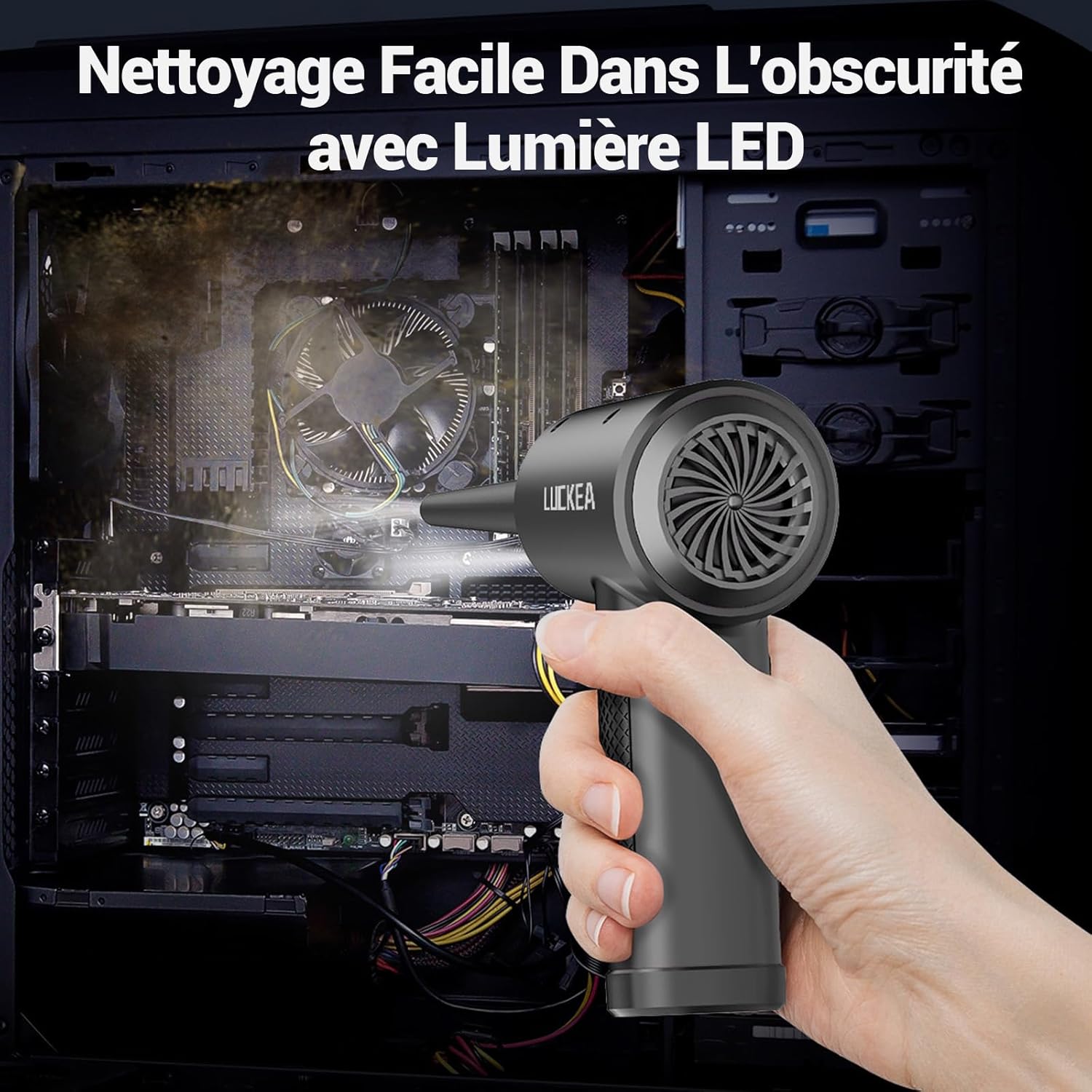 Thumbnail 4 de Souffleur à air comprimé rechargeable 3 vitesses 6000 mAh avec LED – Souffleur PC (brosses antistatiques incluses)