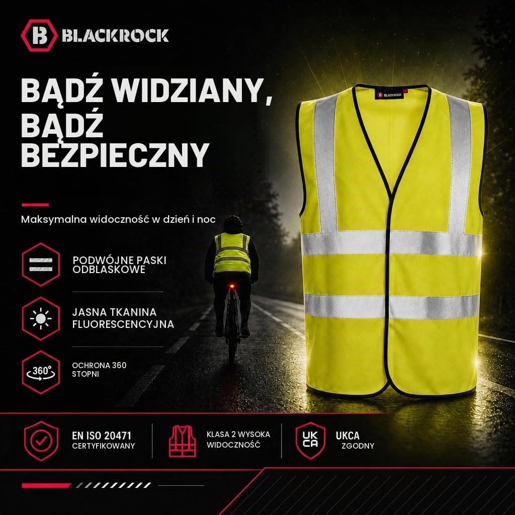 Thumbnail 4 de Blackrock męska kamizelka ostrzegawcza, żółta, duży rozmiar, EN20471 klasa 2
