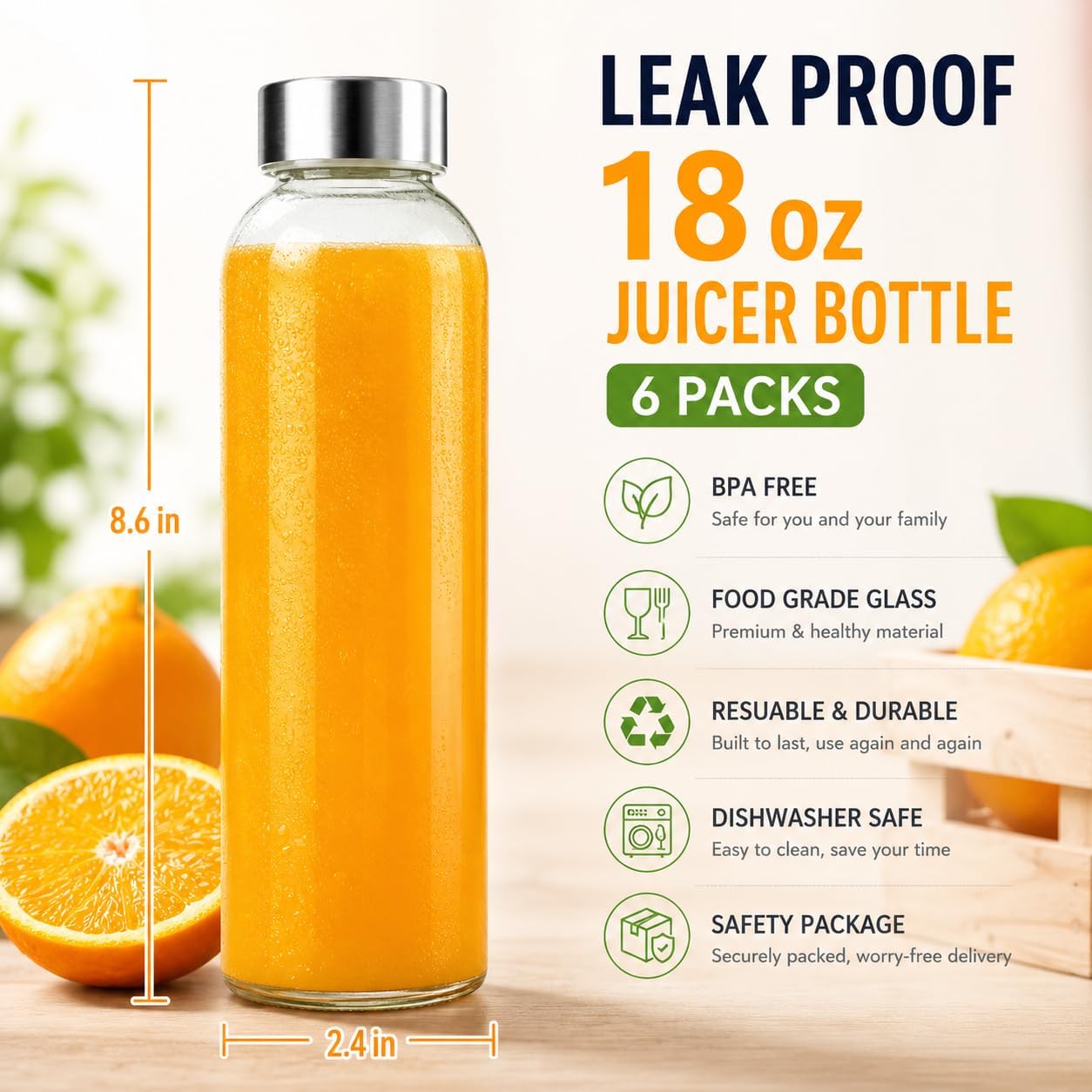 Thumbnail 1 de Zukro Glass Juice Bottles 18 oz 🧃
