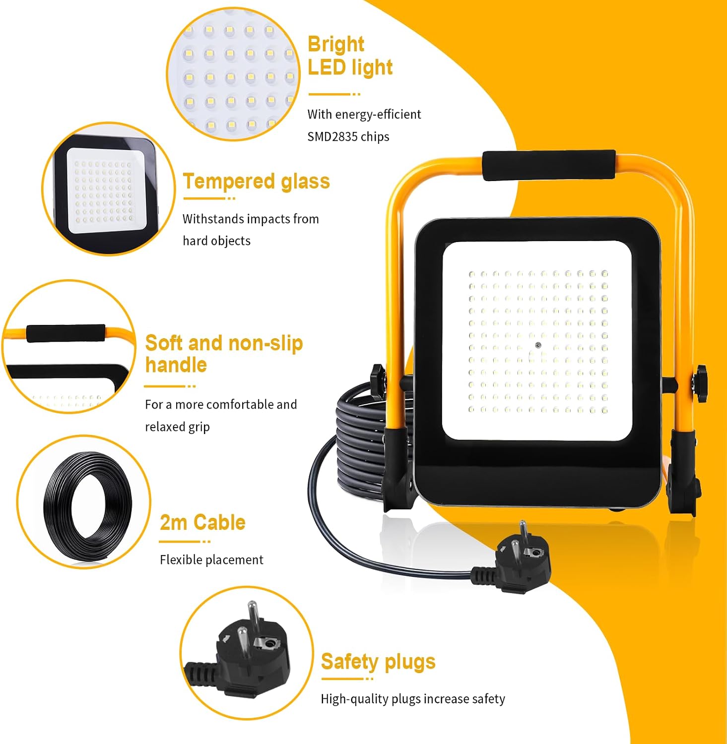 Detalle de JBdusn ST-LED LED-byggstrålkastare 50 W, 5 000 lm, vikbar, 6 000 K