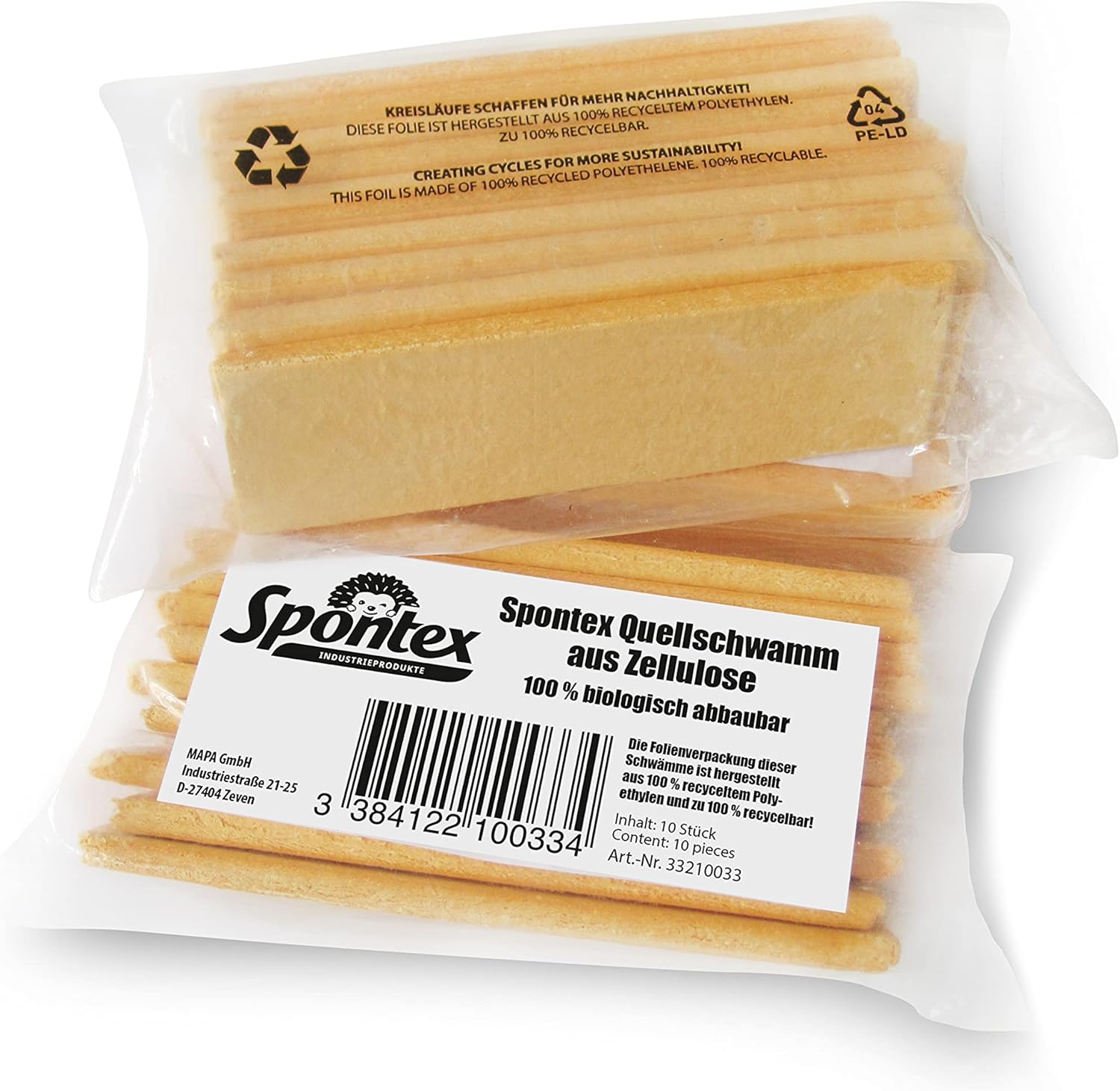 Detalle de Spontex Quellschwamm aus 100 % biologisch abbaubarer Zellulose – 10er Pack im recycelten PET-Beutel