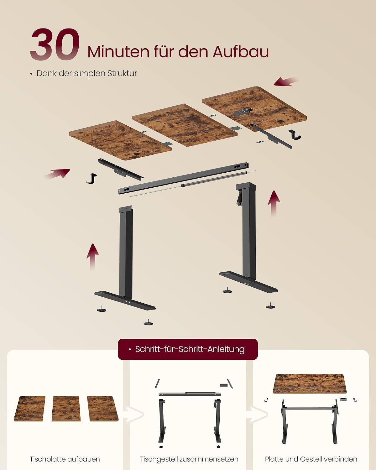 Thumbnail 6 de VASAGLE Höhenverstellbarer Schreibtisch 140x60