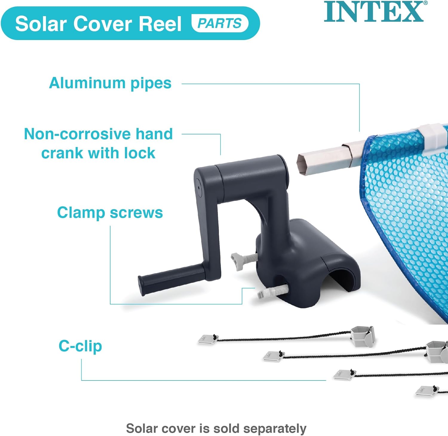 Thumbnail 6 de Intex 28051 Solar-Abdeckrolle – für Pools 274–488 cm, Aluminium/PVC, Grau