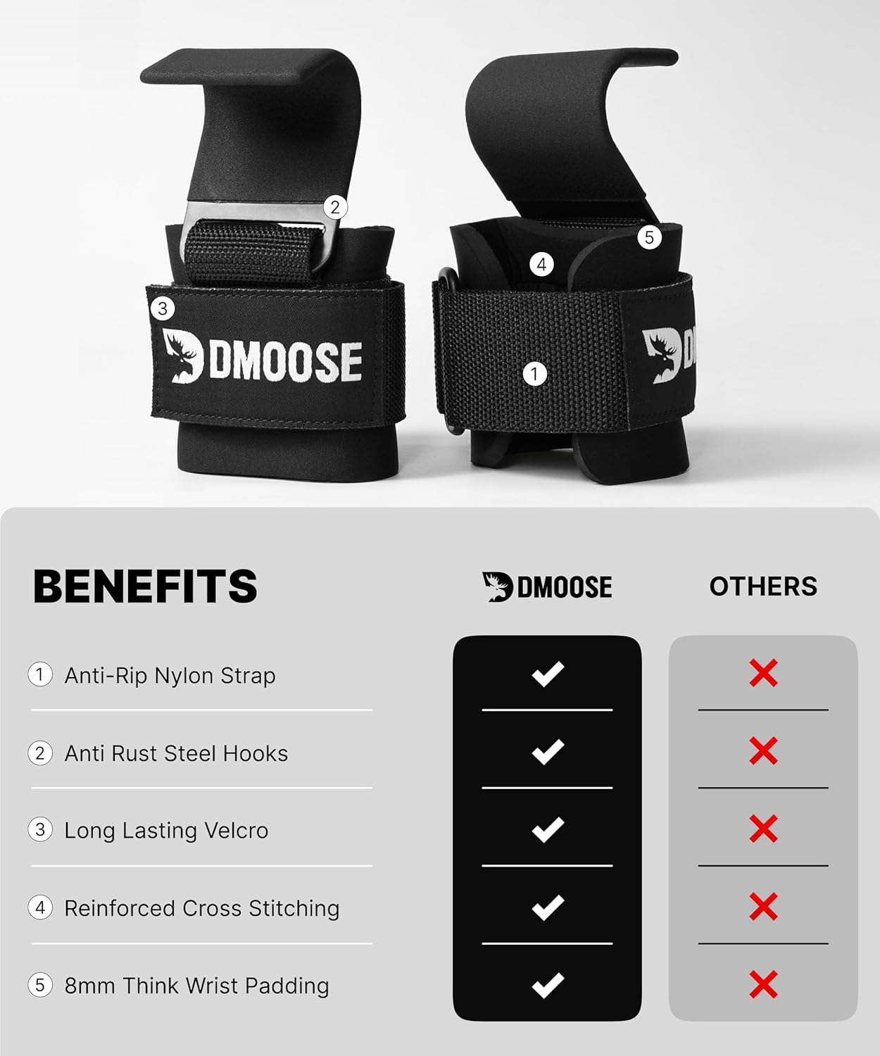 Thumbnail 5 de DMoose weight lifting hooks pair, 500 lbs