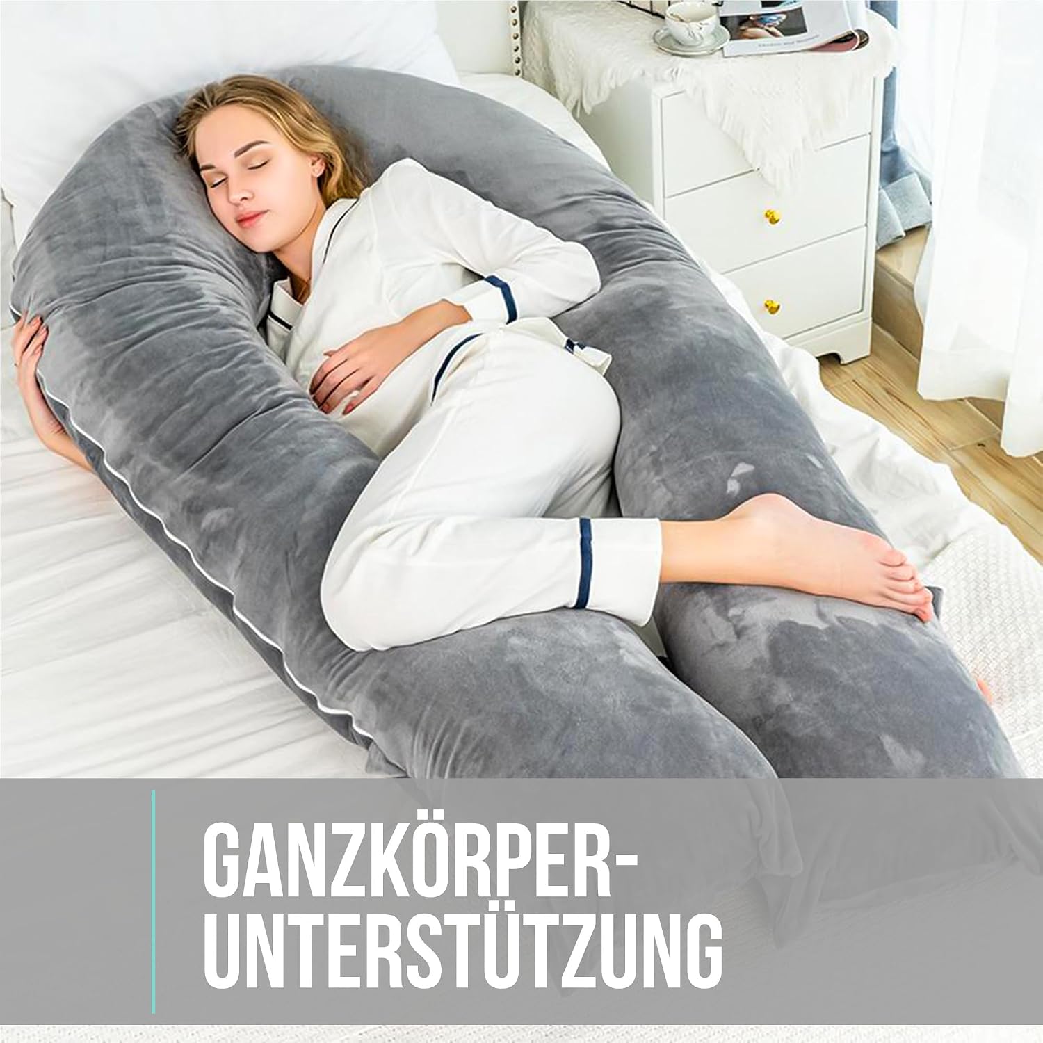 Detalle de Strex Schwangerschaftskissen XXL (280 cm) mit abnehmbarem Bezug – Seitenschläferkissen & Stillkissen