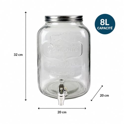 Detalle 1 de HOME DECO FACTORY Fontaine à Boisson en Verre 8 L avec Robinet Transparent