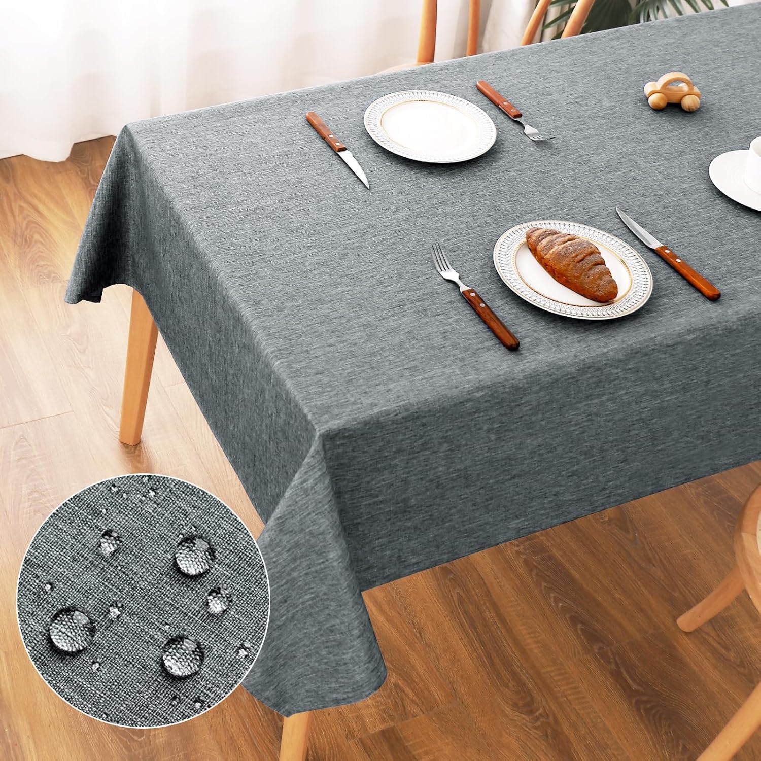 AooHome Tischdecke abwaschbar 135x180 cm in Grau mit Leinenoptik