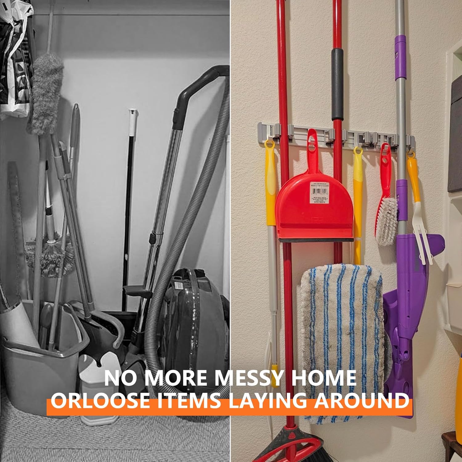 Thumbnail 3 de reliahom Broom Holder Wall Mount Mop Organizer 4 Racks with 5 Hooks