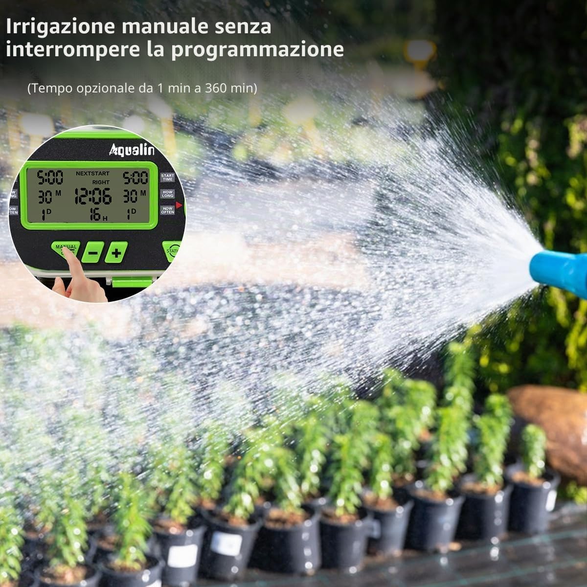 Detalle de Aqualin Centralina Irrigazione 2 vie con orologio da giardino e schermo LCD