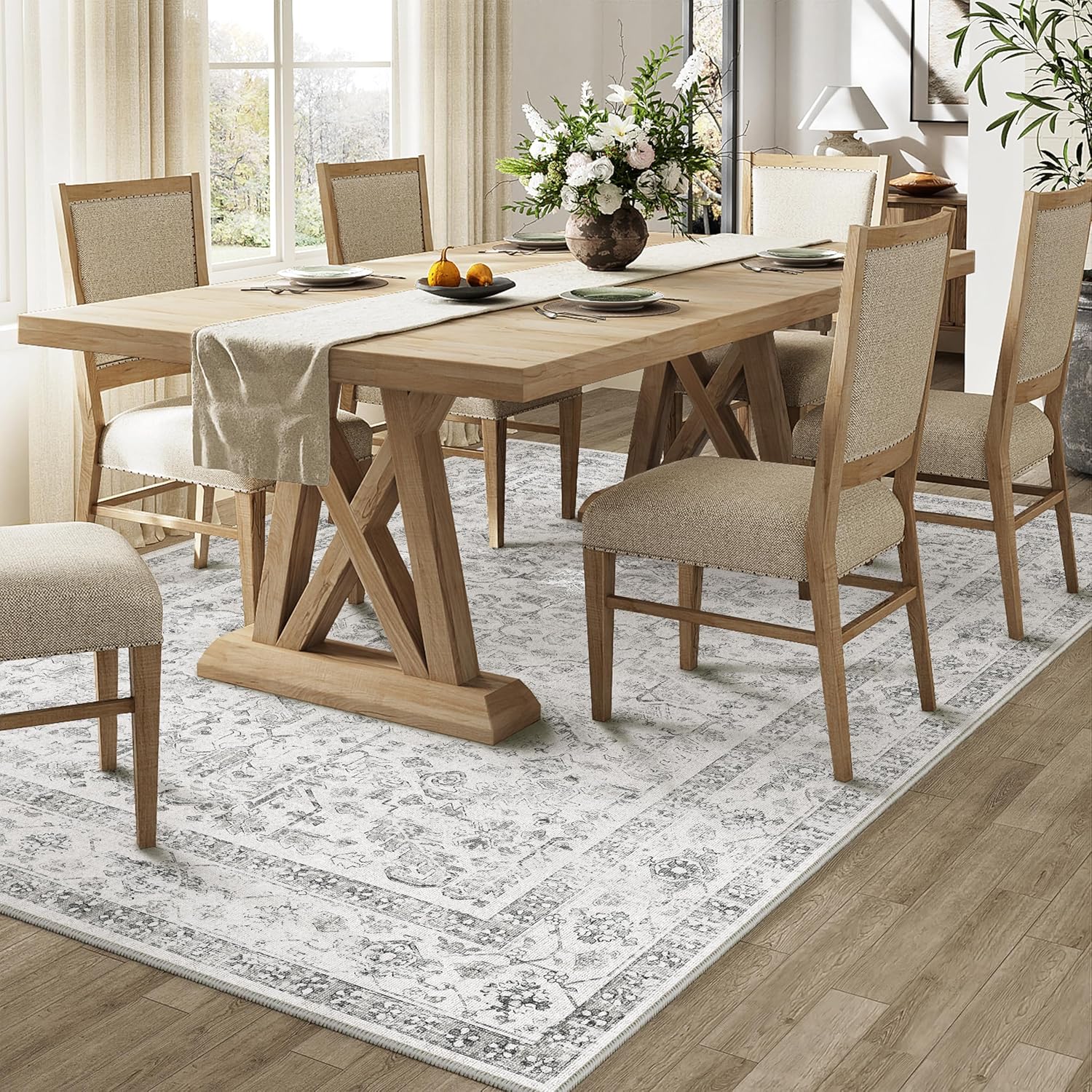 Thumbnail 3 de PureCozy Vintage grauer Teppich für Wohnzimmer, Schlafzimmer & Büro (160 x 230 cm) – kurzflor, waschbar, rutschfest