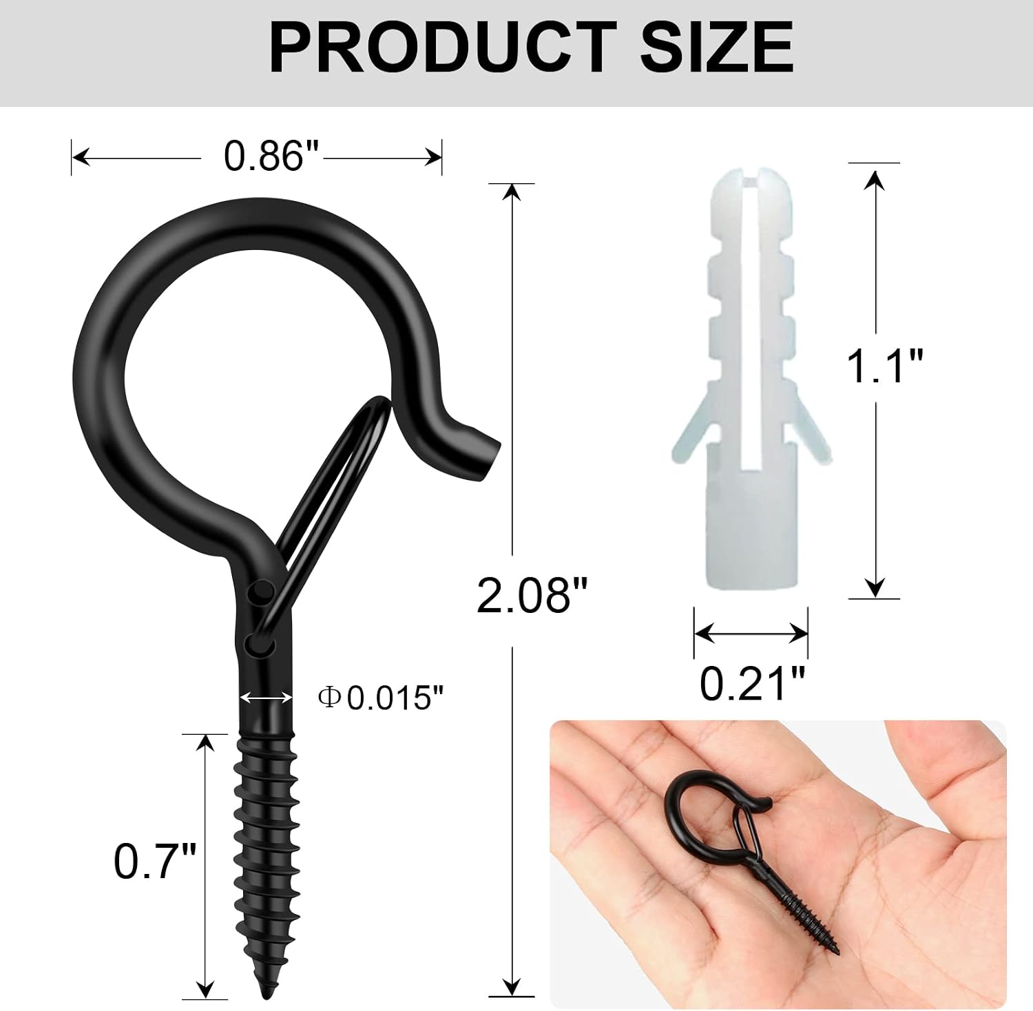 Detalle 1 de FSAH 35-Piece Screw Hooks for String Lights, Black Iron with Safety Buckle