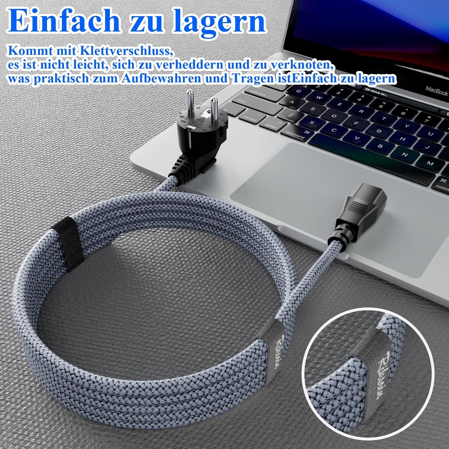 Thumbnail 6 de Netzkabel 3-polig Kaltgerätekabel 0,5 m Nylon-Geflecht, CEE 7/7 auf IEC60320 C13 – VDE-zertifiziert