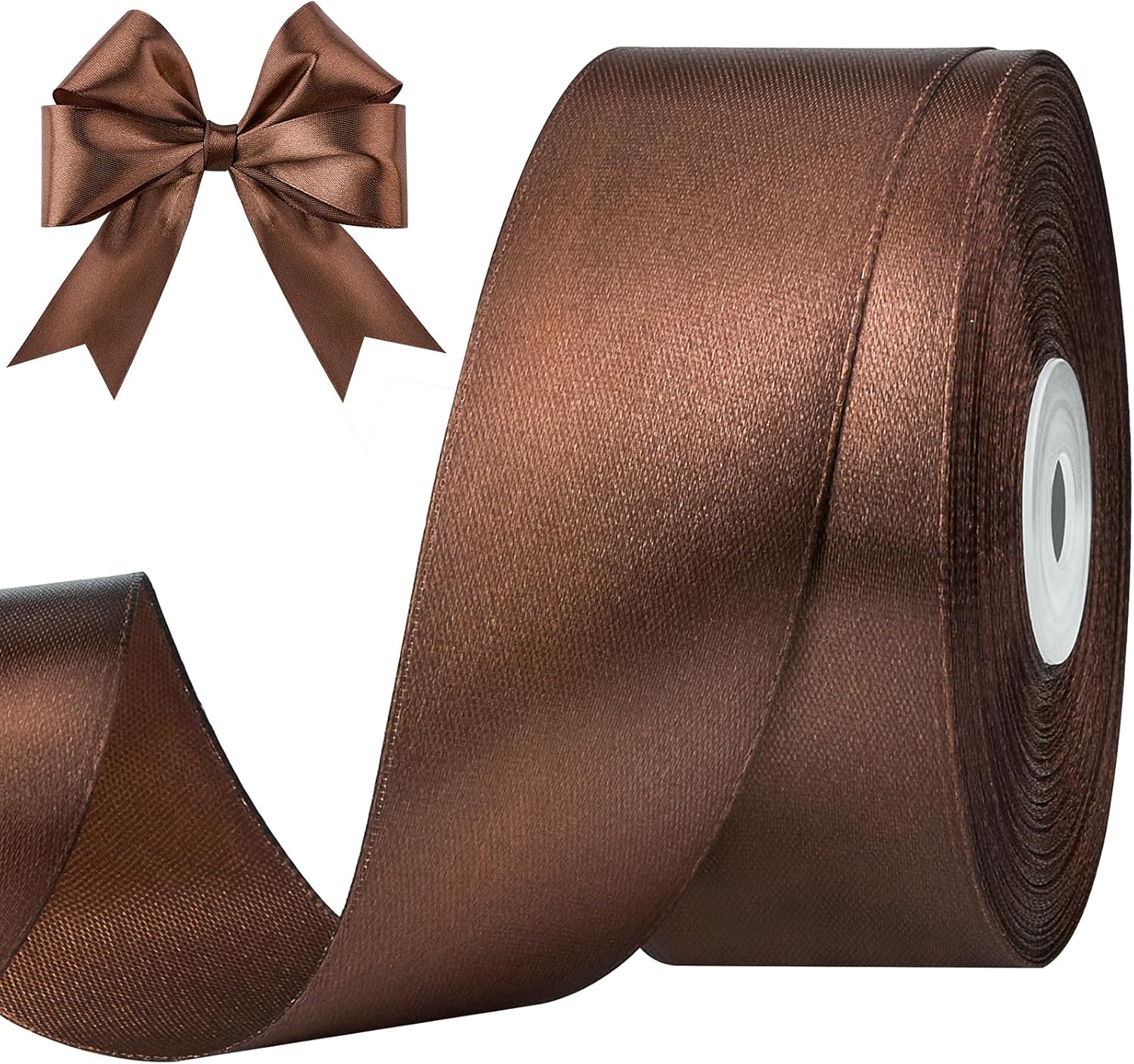Detalle de CLUEWR Brown Satin Ribbon, 1-1/2-Inch Wide, 50-Yard Roll