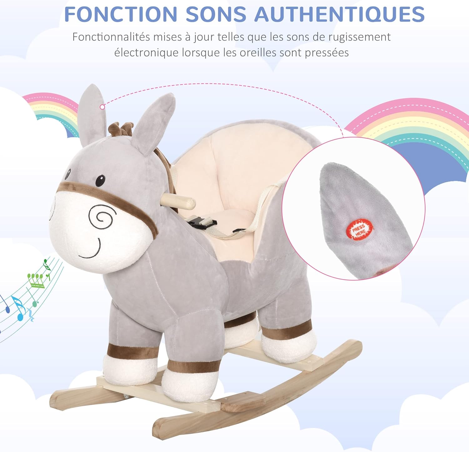 Thumbnail 4 de HOMCOM Cheval à Bascule Âne Peluche Gris