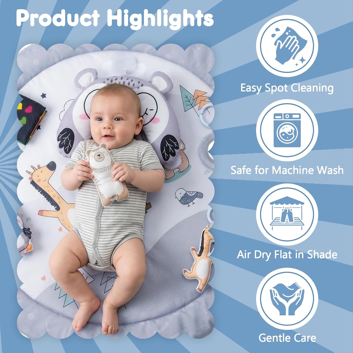 Detalle de Baby Play Mat, Activity Play Gym Mat with Hanging Toys and Tummy Time Pillow