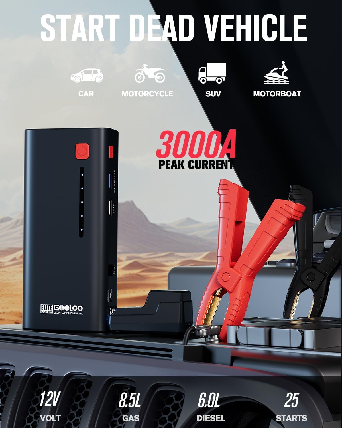 Thumbnail 1 de GOOLOO Jump Starter 3000A Peak: 12V Portable Battery Booster for Cars