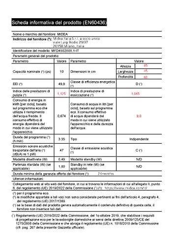 Thumbnail 13 de Midea MFD45S200X.1-IT: lavastoviglie slim da 10 coperti con 8 programmi e lavaggio a basso consumo
