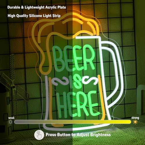 Detalle de LMSIGNLY Beer Is Here Neon Schild – LED-Neon Wanddekoration für Bar, Zuhause und Partys