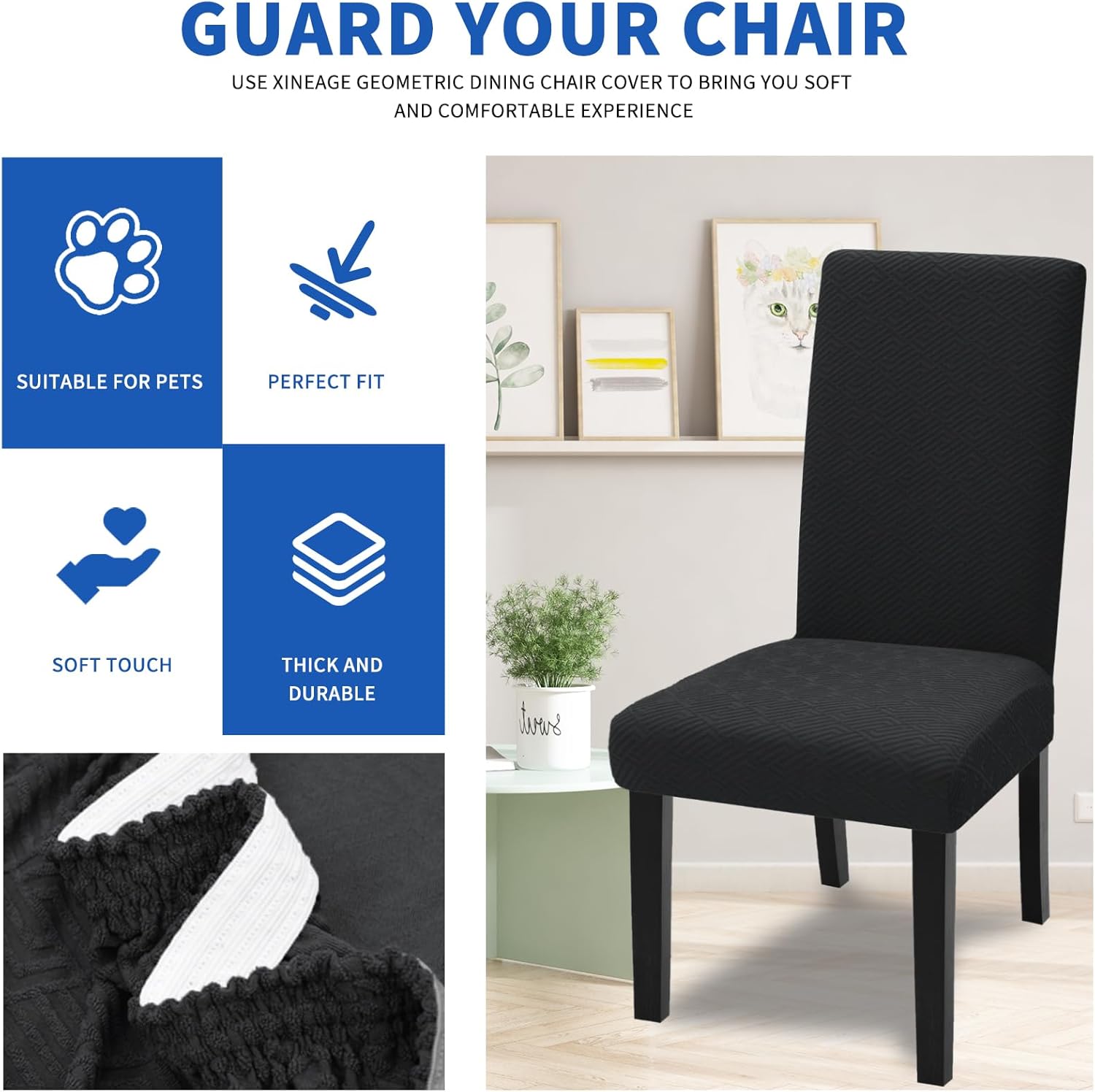 Thumbnail 3 de Ystyle Housse De Chaise 6 Pièces – Housse Chaise Salle À Manger Élastique Noir