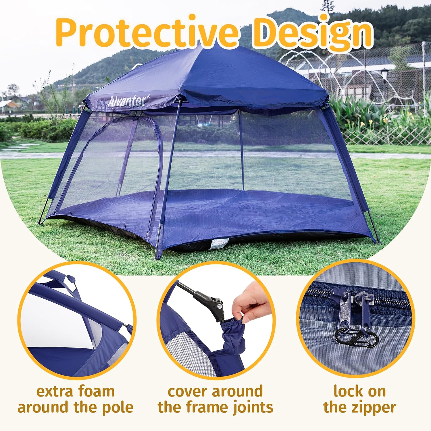Thumbnail 6 de Alvantor Baby Playpen Pop Up Play Yard (84x84x44) Large Mesh Kids Play Pen with Canopy, Navy