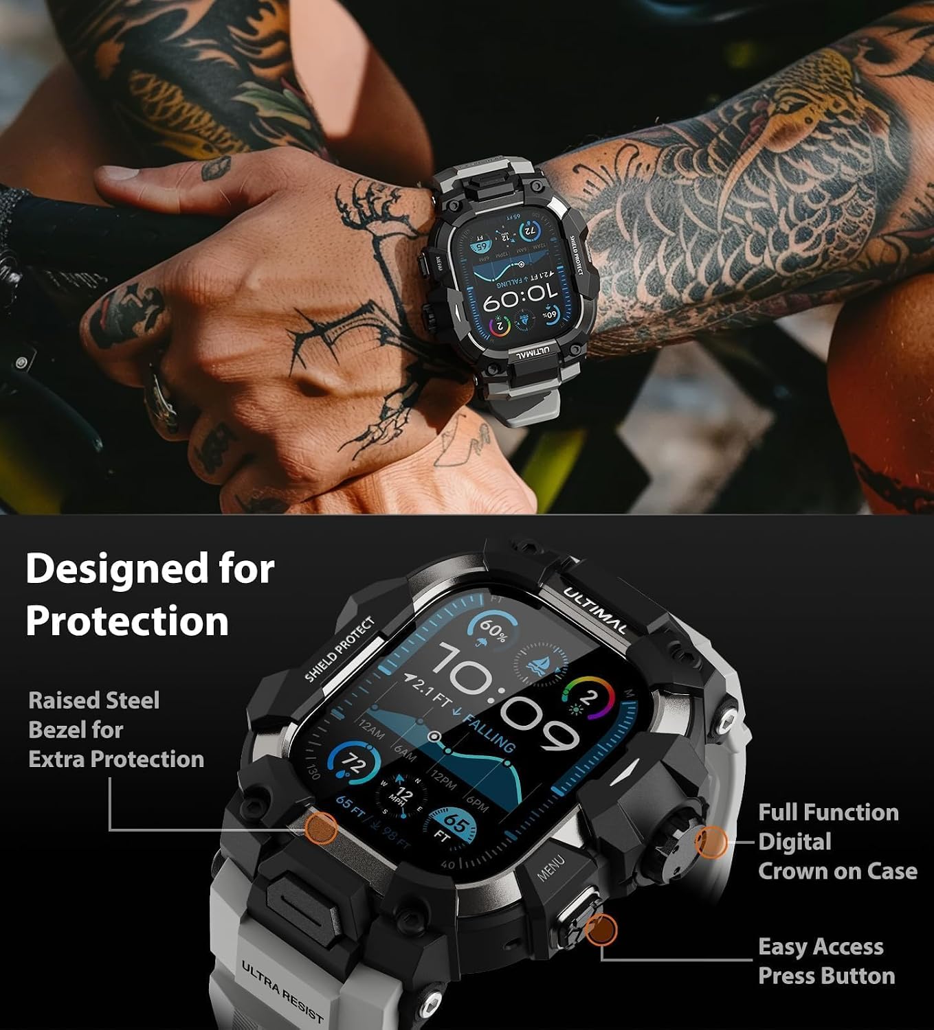Thumbnail 1 de ULTIMAL Rugged Case with Band for Apple Watch Ultra 3 / Ultra 2 / Ultra (49mm) – Grey shockproof bumper cover