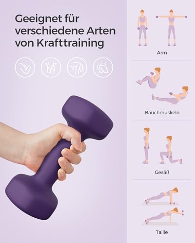 Detalle de SONGMICS Kurzhanteln, 2er Set, 2 x 2 kg – rutschfeste Neopren-Hanteln in Lila (SYL64PL)
