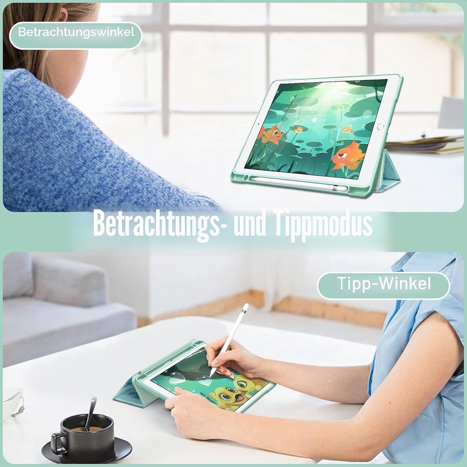 Detalle de Fintie Hybrid Hülle für iPad 10,2 Zoll der 7.–9. Generation (2019–2021) mit Stifthalter, transparente Rückseite und Magnet-Sleep-Wake