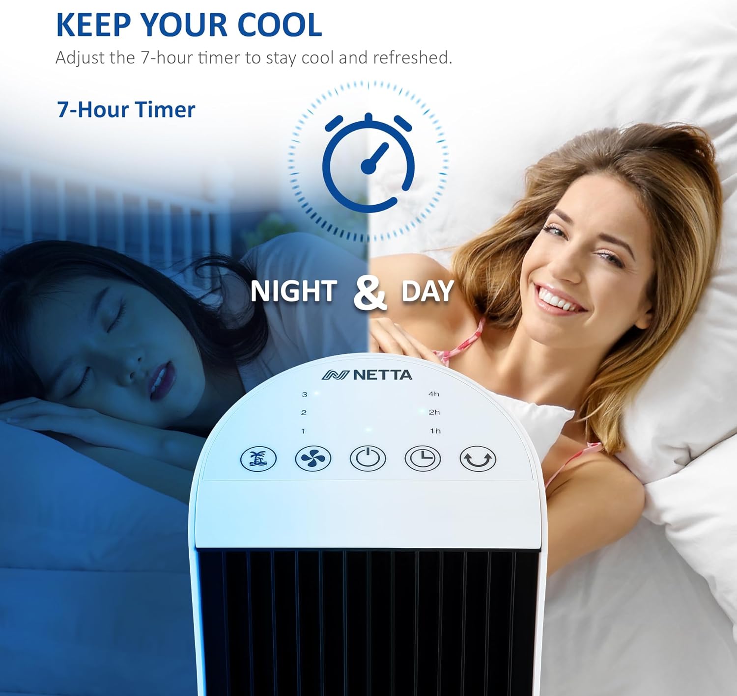 Thumbnail 2 de NETTA 30 Inch Tower Fan with Remote Control (Quiet Bladeless, 3 Speeds, 7-Hour Timer, 65° Oscillation) – White