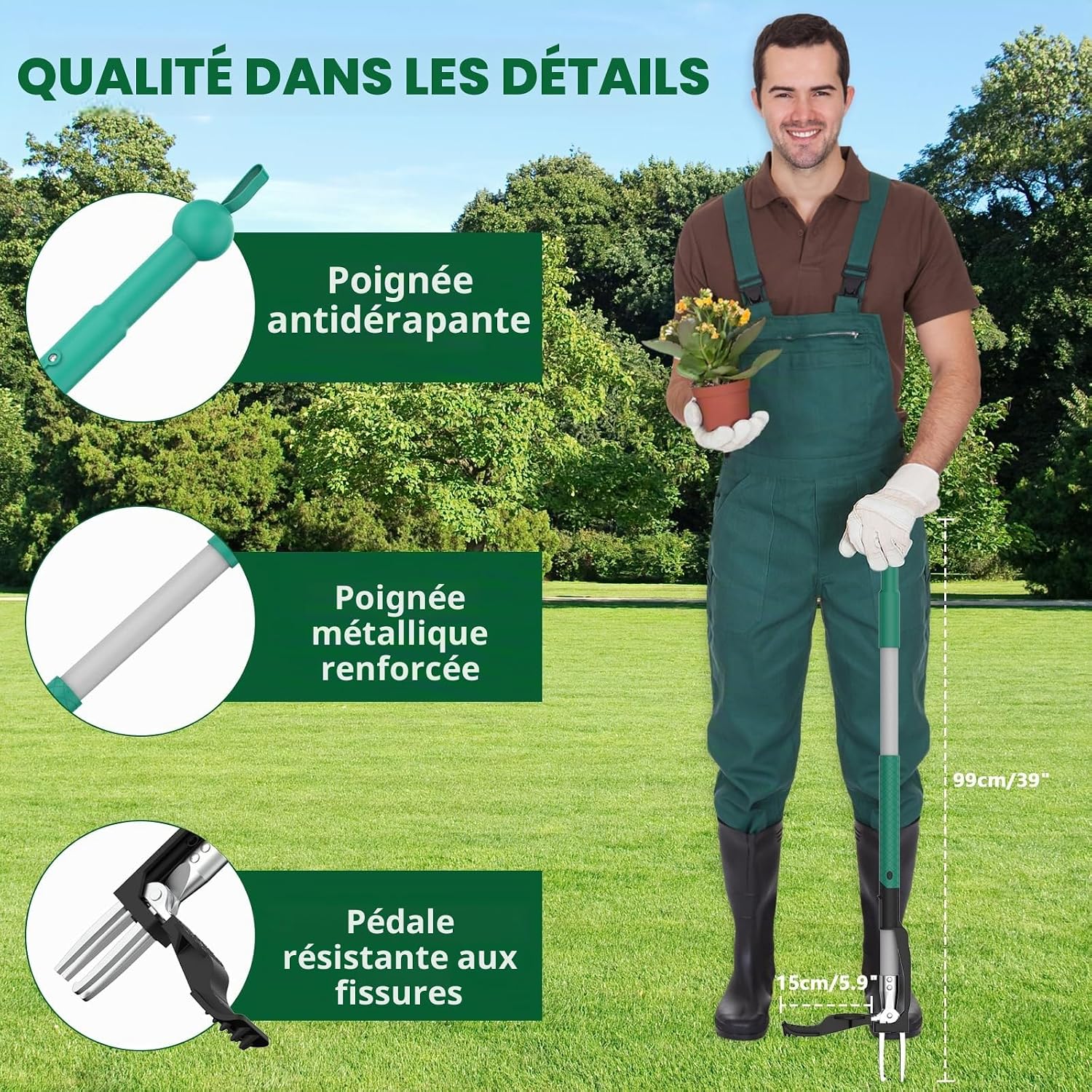 Detalle de Ergohortus TPT0401 staande onkruidtrekker met 4 klauwen en lange steel