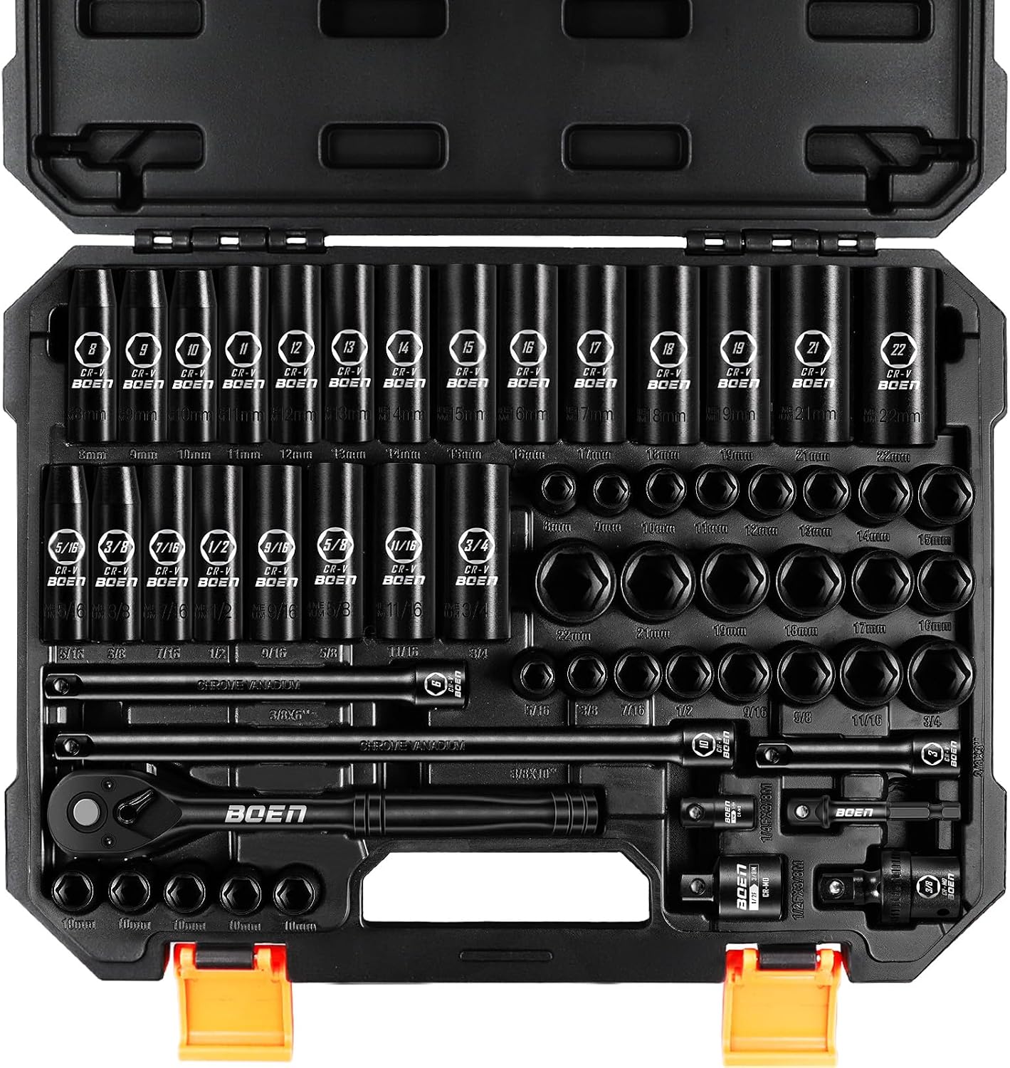 Detalle de boen BN33257X 3/8-Inch Drive Impact Socket Set, 57-Piece SAE and Metric