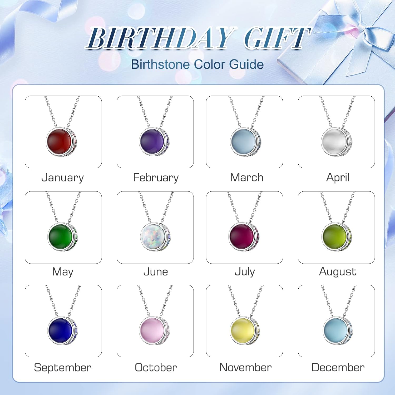 Detalle de LANBEIDE October Birthstone Necklace in 925 Sterling Silver with Round Cabochon Pendant
