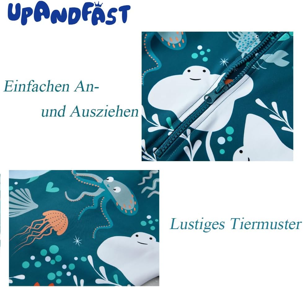 Detalle de UPANDFAST Baby-Badeanzug mit Druckknöpfen, UPF50+ – Langarm, UV-Schutz für Jungen und Mädchen