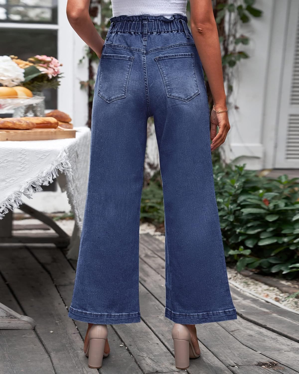 Thumbnail 1 de GRAPENT Wide Leg Bell Bottom Jeans for Women with Stretch & Elastic Drawstring Waist