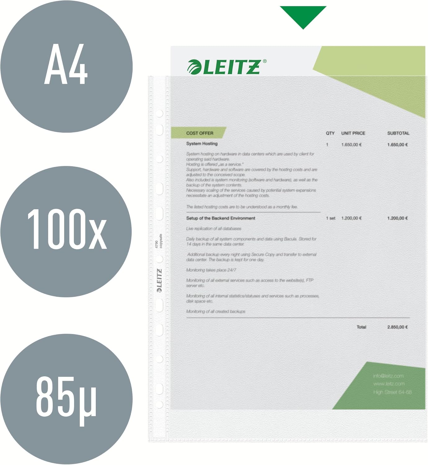 Thumbnail 1 de Leitz Standard Prospekthüllen-Set A4, 100 Stück – 85 μm, gelocht, transparent