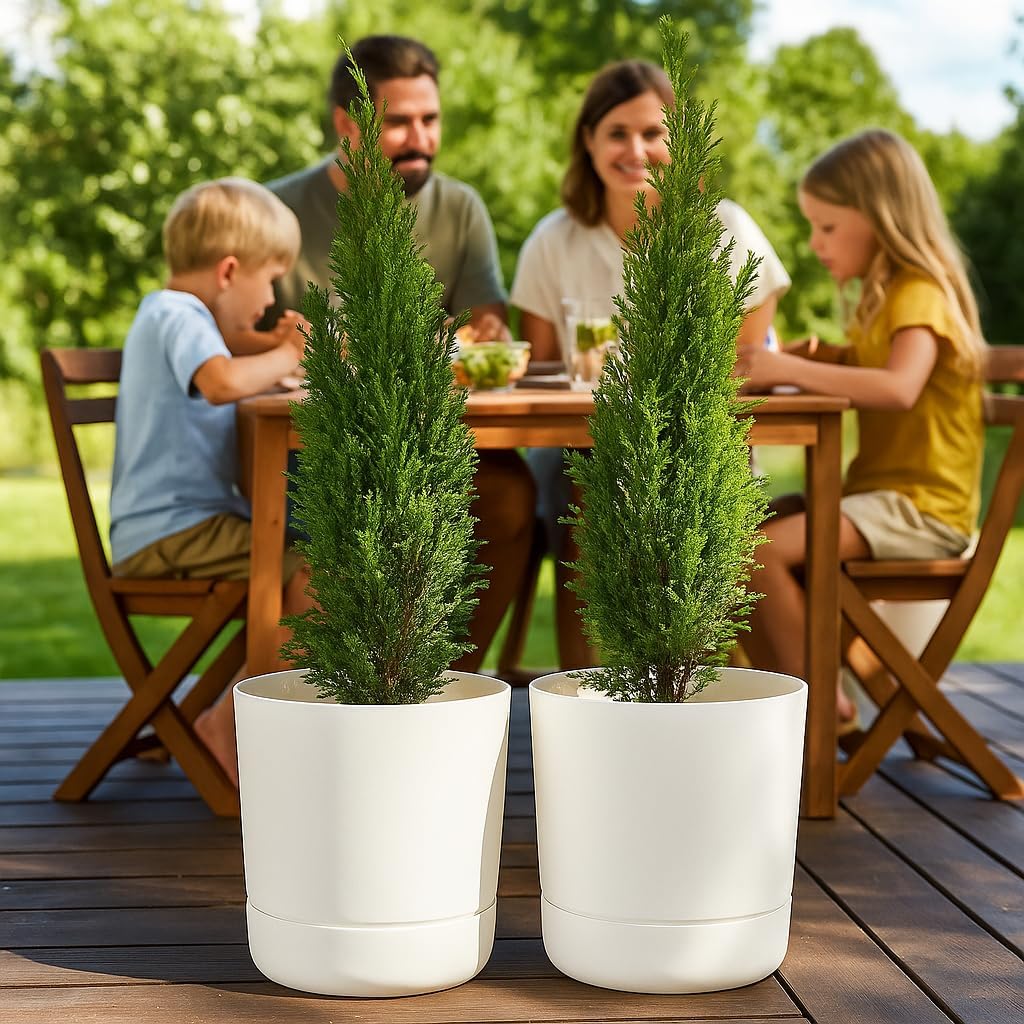 Thumbnail 6 de Home Garden Ornaments Plant Pots Indoor, Plastic Outdoor Planter with Drainage & Saucer (13 cm / 5.1 inch) – White