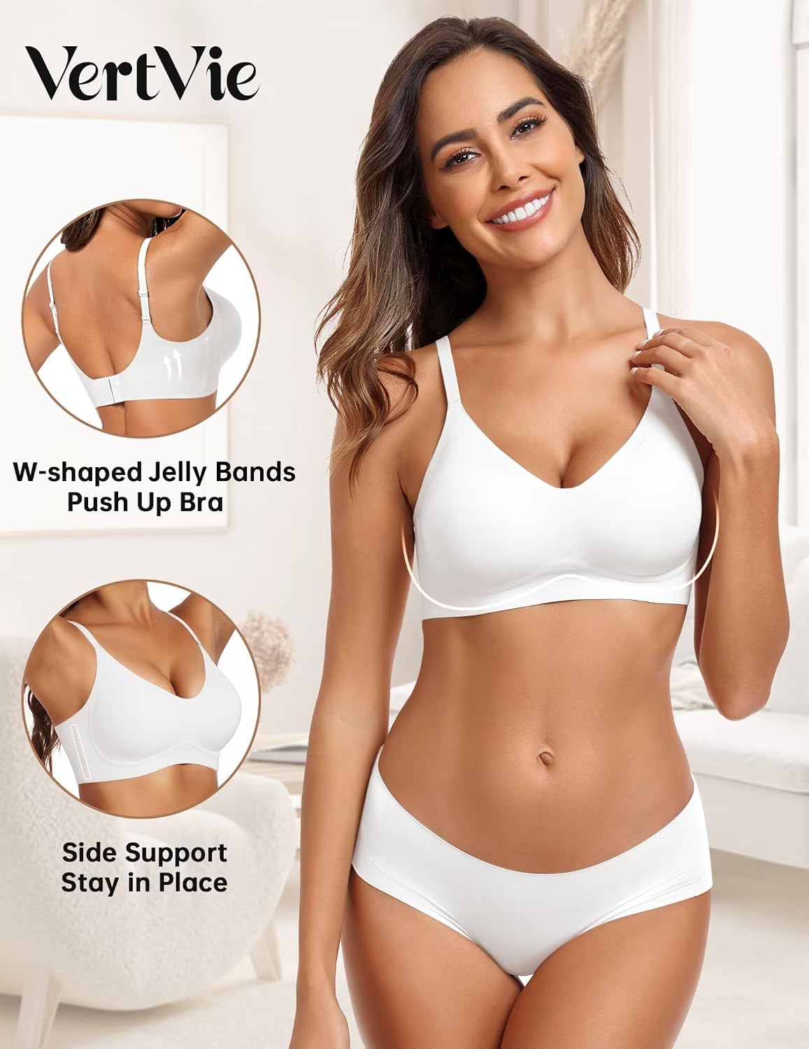 Detalle de Vertvie Women's Seamless Jelly Bras: Wireless Comfort Push-Up Bralette with Full Coverage