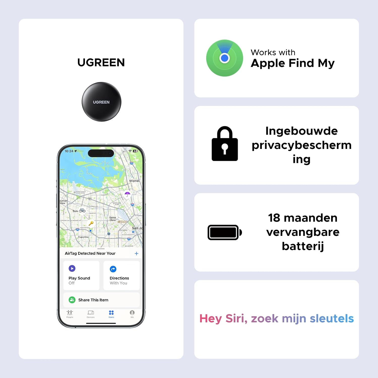 Detalle 2 de UGREEN FineTrack Mini (2-pack) Bluetooth-trackers voor Apple Zoek mijn, 80 dB