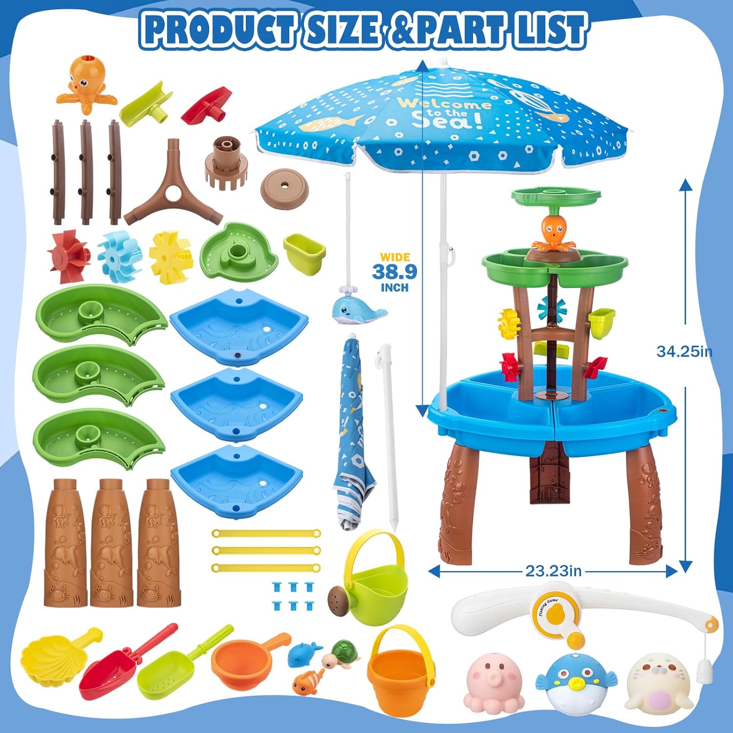 Thumbnail 6 de VROGTIK Toddler Water Table with Fishing Toys and Umbrella – Outdoor Sensory Play for 4–8 Year Olds