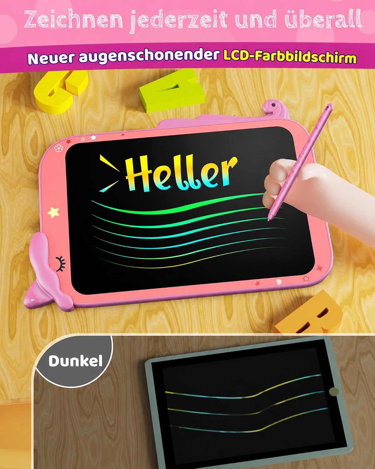 Detalle 2 de ORSEN LCD Schreibtafel 10 Zoll Unicorn – kreativ trägerfreundliches Lernspielzeug für Kinder ab 3 Jahren