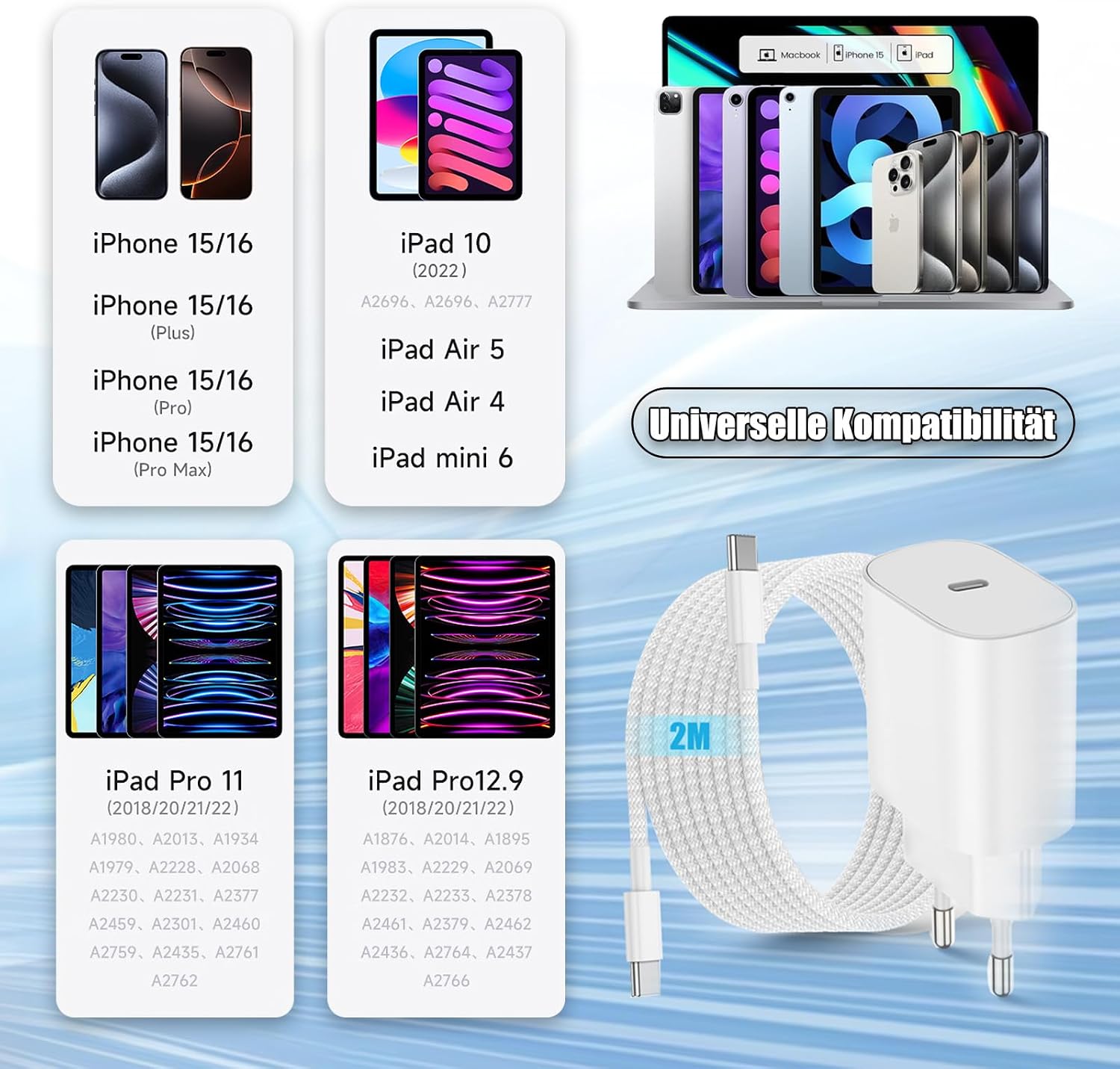 Thumbnail 1 de Chargeur rapide USB‑C 25W pour iPhone 17/16/15 et iPad (avec câble USB‑C 2 m) – Chargeur mural PD